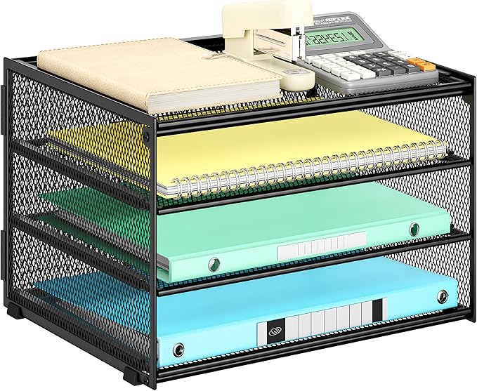 Lavatino 3-Tier Letter Tray Desk Paper Organizer – Black Mesh Metal File Tray by Lavatino