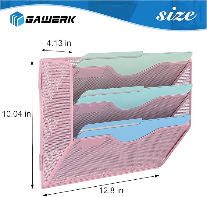 Gawerk 3 Tier Hanging Wall File Organizer, Mesh Mail Paper Orgnization Hanging - Image 2