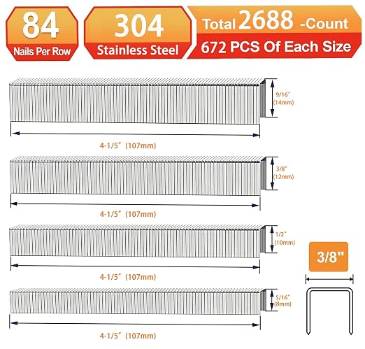 20 Guage 304 Stainless Steel T/50 Staples, 4 Sizes:2688pcs | 5/16" - Image 2