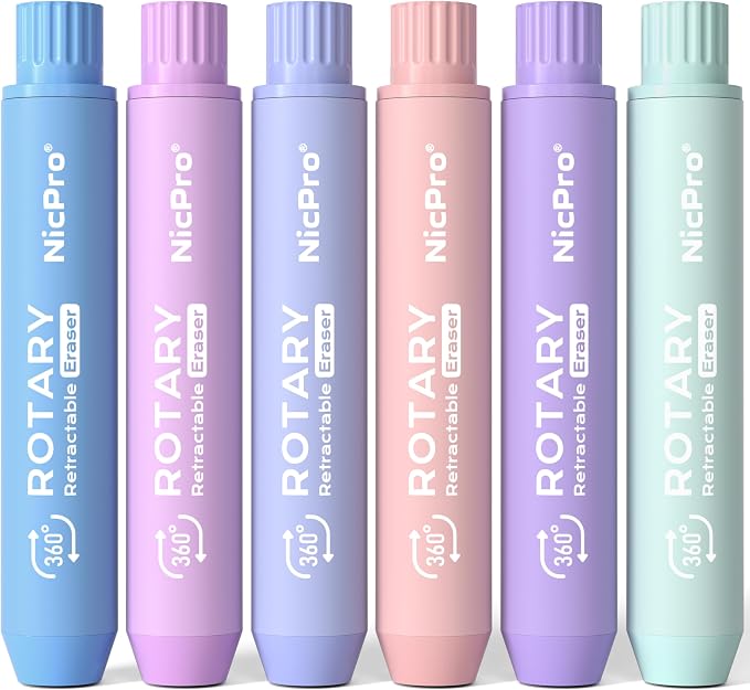 Nicpro 6 Pack Rotary Retractable Erasers, Soft TPE Rubber Twist Large Pencil by Nicpro