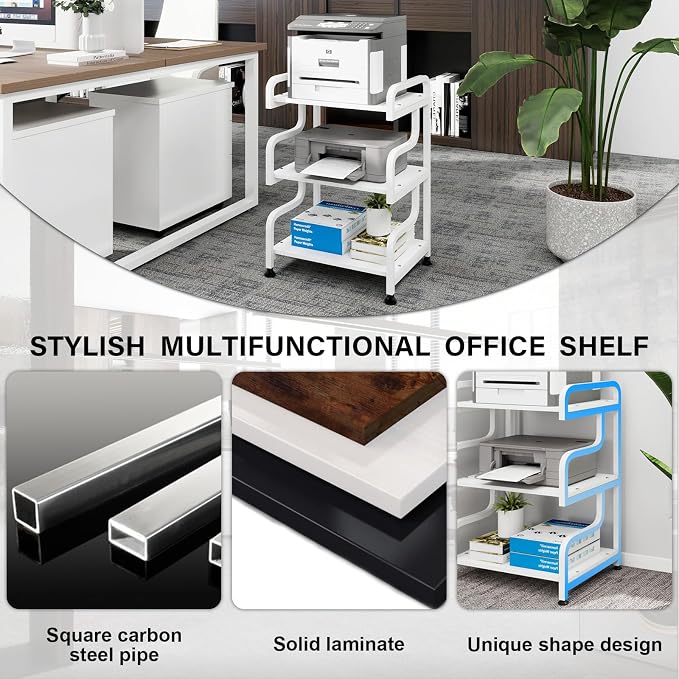 Natwind Stylish 3 Tier Printer Stand, Office Desk Side Storage Shelf, Fits Two - Image 5