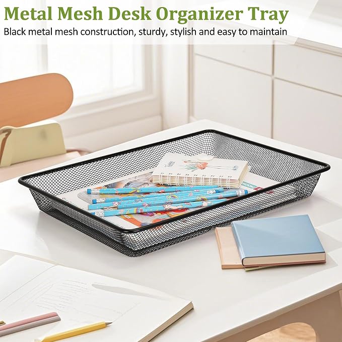 Office Metal Mesh Basket for Desk, Single Paper Tray Organizer, Turn in Trays - Image 4