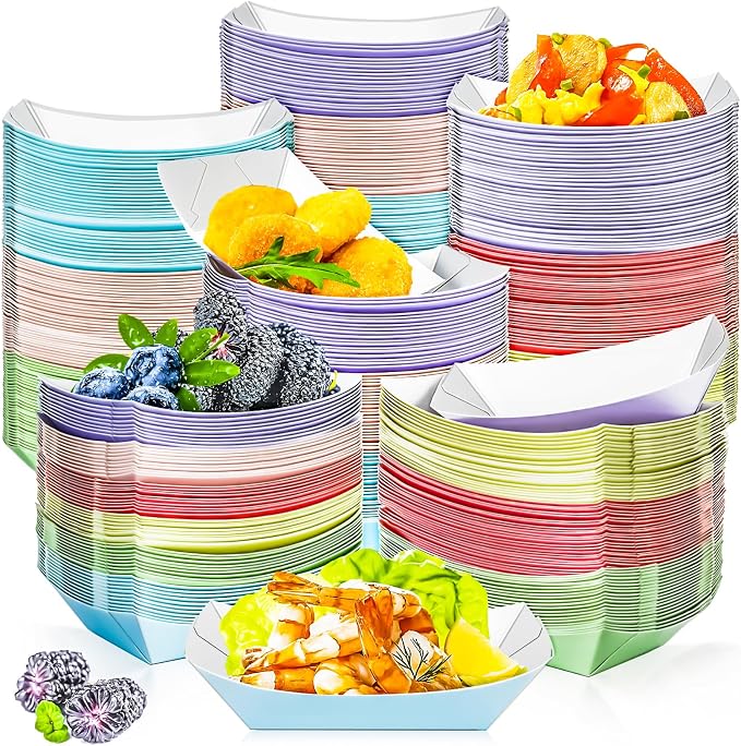 200 Pack Colorful 1/4Lb Paper Food Boat Trays Disposable Small Paper Boats by MotBach