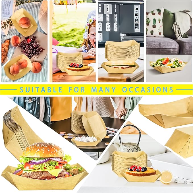 200 Pack 2lb Kraft Paper Food Trays Disposable Paper Boats, Heavy-Duty Food - Image 6