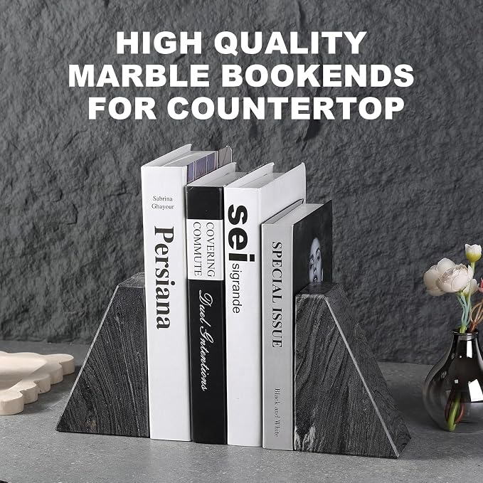 Karibiber Marble Bookends for Heavy Books, Decorative Book Ends for Shelves - Image 6