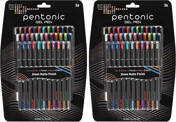 Pentonic Gel Pens, 36 Assorted Colors, Medium & Fine Point, Smooth Writing by PENTONIC