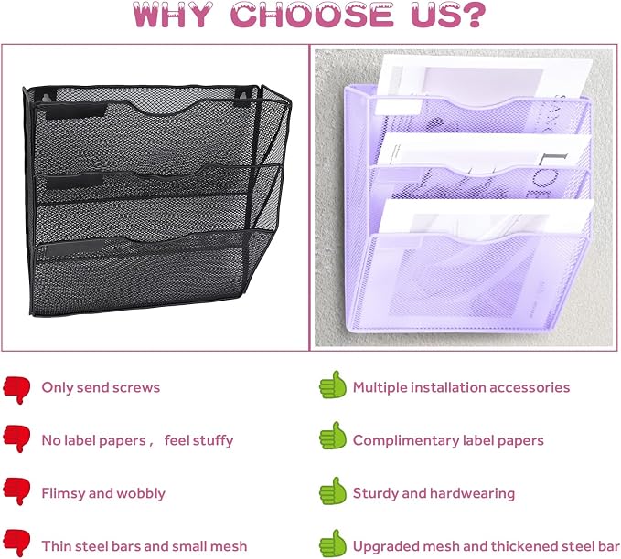 3 Pockets Mesh Wall File Holder Organizer Office Hanging File Folder Magazine - Image 5