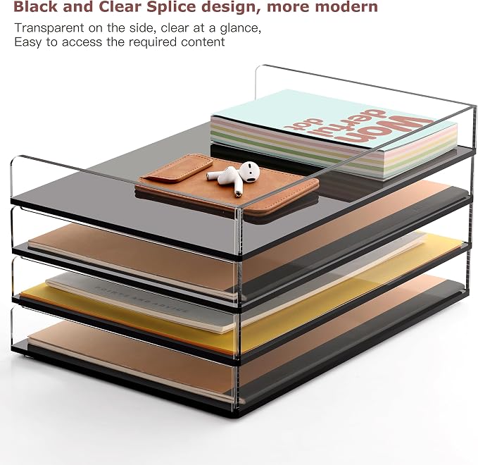 SANRUI 2 Pack- Black Paper Organizer Letter Tray, Acrylic Stackable Desk File - Image 8