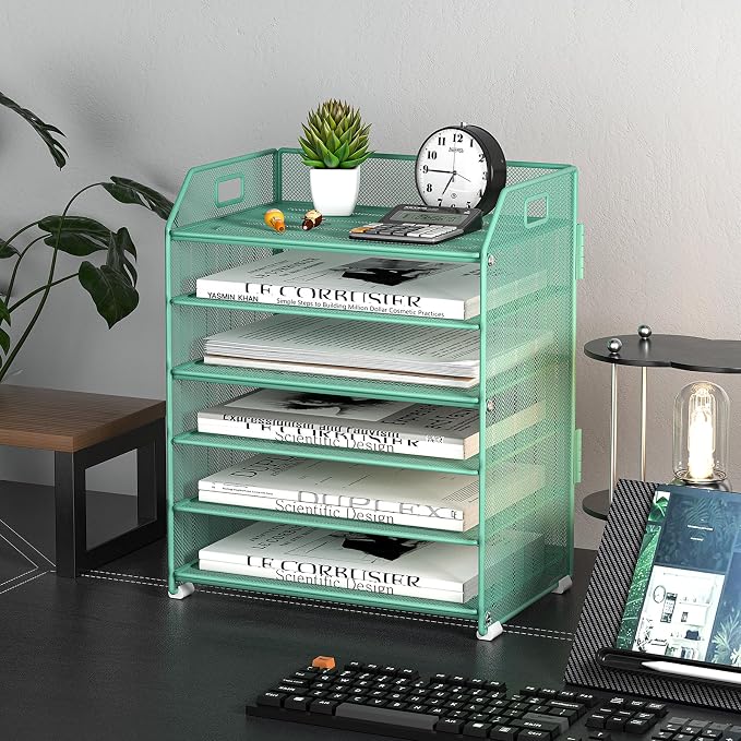 6 Tier Paper Organizer Letter Tray, Metal Mesh Paper Tray Organizer - Image 4