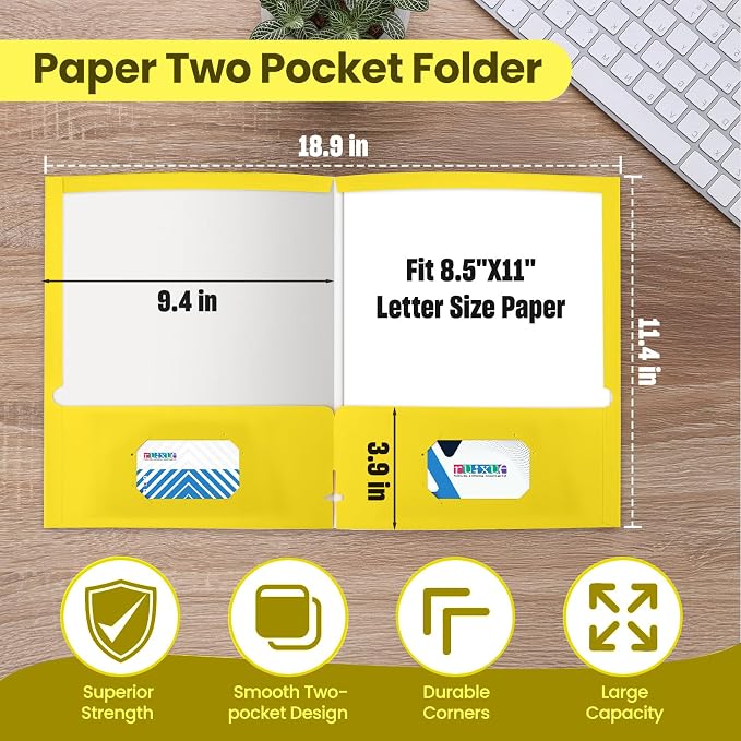 BIBRADAA® 50 Packs Yellow Folders, Paper Folder Surface - Image 2