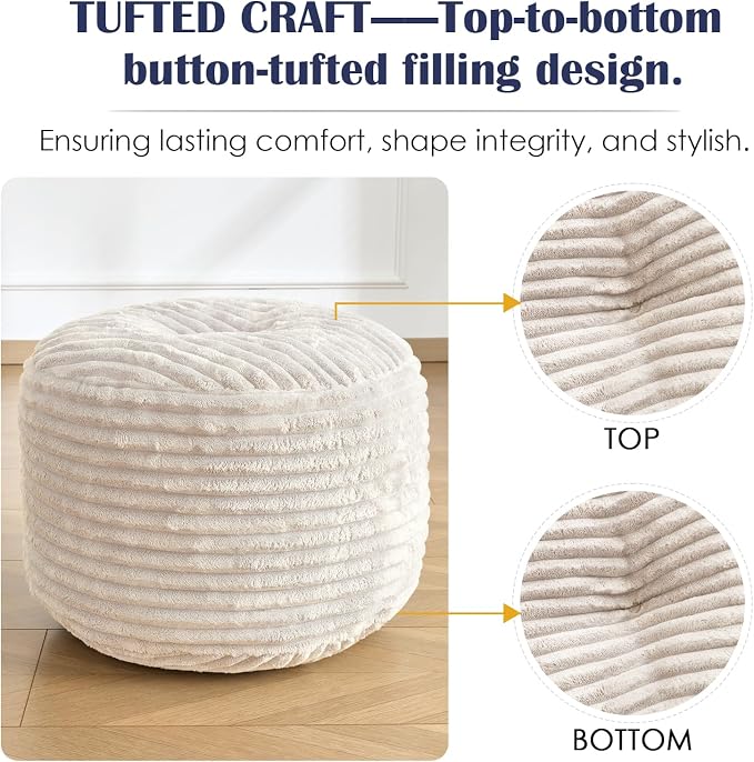SHOUREN Stuffed Round Ottoman, Corduroy Pouf Ottoman Foot Rest - Image 4