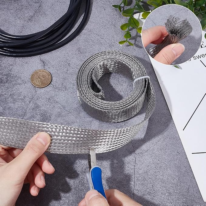 UNICRAFTALE 9.84ft 1.18" W Braided Sleeving Braid Stainless Steel Cable Wire - Image 2