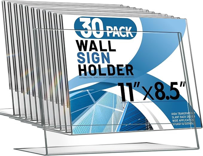 Aheroi 30Pcs Acrylic Sign Holder 8.5 x 11, L-shape Clear Sign Holders, by Aheroi