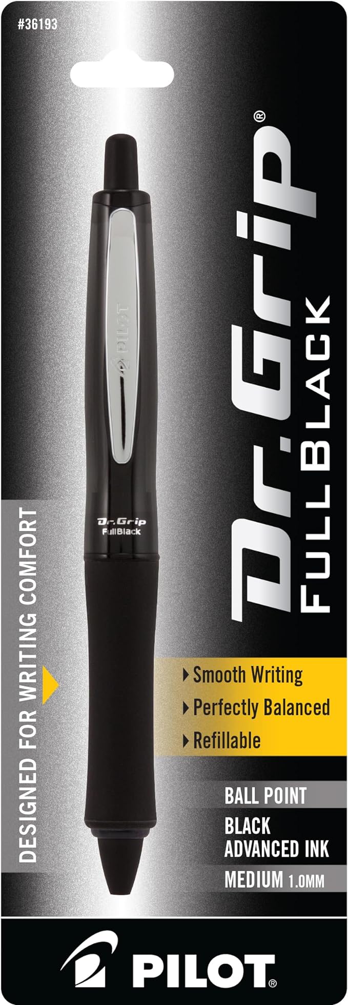 PILOT Dr. Grip FullBlack Refillable & Retractable Ballpoint Pen, Medium Point by PilotCorporationofAmerica