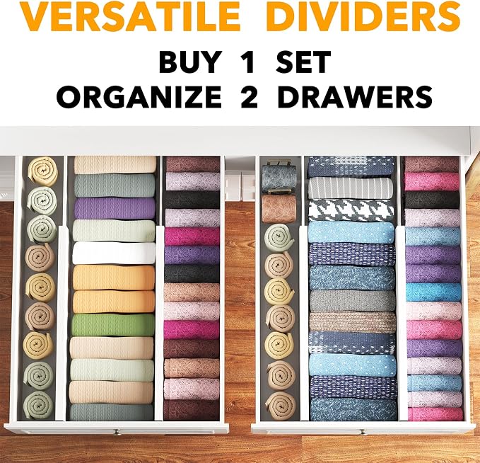 SpaceAid Bamboo 4 Pack Dresser Drawer Dividers, 4.65“ High Adjustable 17“-22” - Image 5