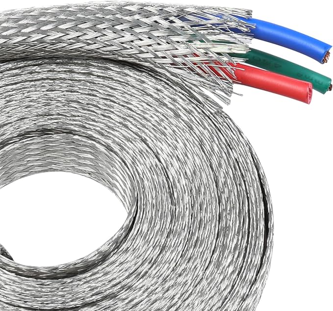 Tinned Copper Braid Wire Shielding Ground Strap Metal Cable Sleeve Expandable by BuyUneed
