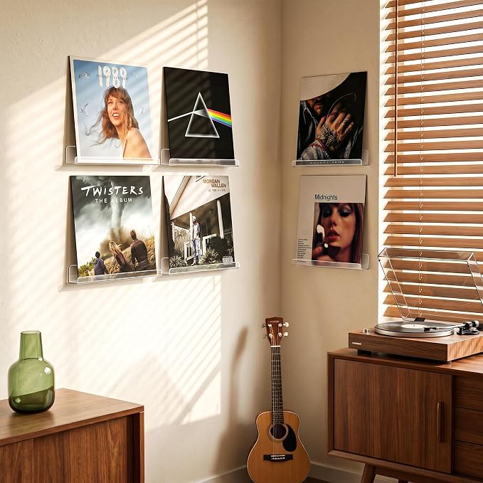 Laurensory Vinyl Record Shelf Wall Mount Shelves, 12 inch Clear Acrylic Vinyl - Image 3