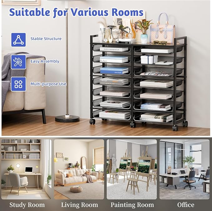 Simple Trending 15-Tier Rolling File Cart, Desk File Organizer - Image 4