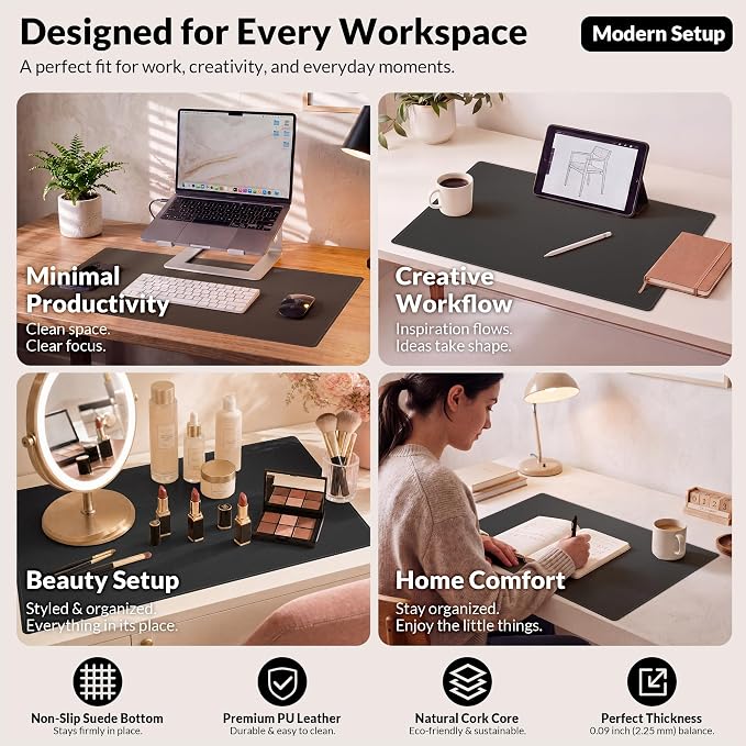 AFIING Desk Mat 35.4" x 17", Cork & PU Leather Desk Pad, Waterproof Desk - Image 7