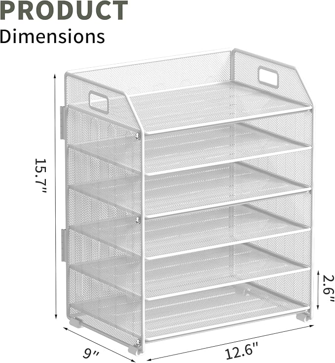 6 Tier Paper Organizer Letter Tray, Metal Mesh Paper Tray Organizer - Image 5