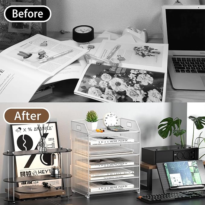 6 Tier Paper Organizer Letter Tray, Metal Mesh Paper Tray Organizer - Image 6