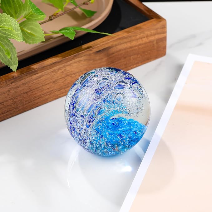Qianwei Ocean Waves Hand Blown Glass Decor Crystal Ball Sea Figurines Gifts | - Image 4
