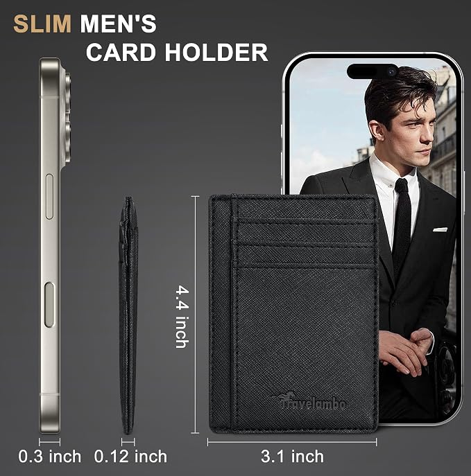 Travelambo Slim Wallet Front Pocket Minimalist Leather RFID Blocking Medium Size - Image 6