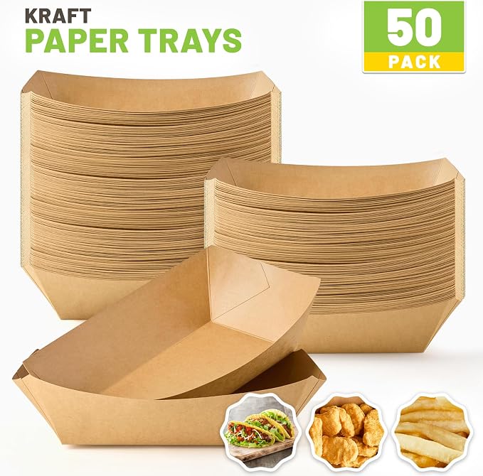 ZORRITA Extra Large Paper Food Trays, 5 LB, 50 Pack | Disposable, Kraft Paper - Image 3