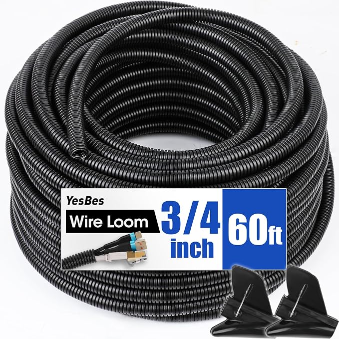 60 FT Wire Loom 3/4 Inch, Split Wire Loom Tubing Wire Conduit, Wire Protector by YesBes