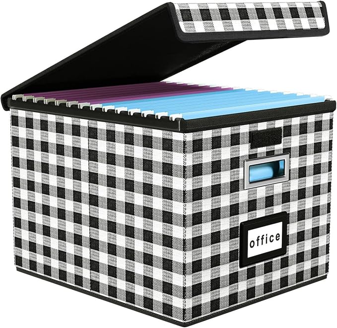 File Organizer Box with Lid, Collapsible File Folder Organizer by Huolewa