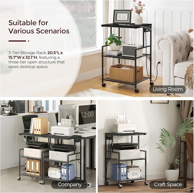 MAHANCRIS Mobile Printer Stand, 3-Tier Industrial Printer Cart - Image 3