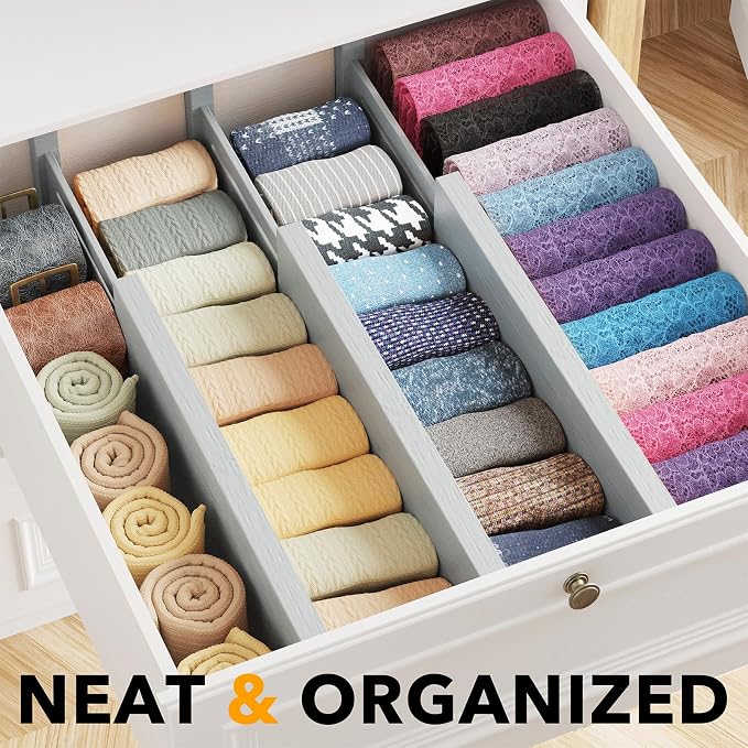 SpaceAid Bamboo Dresser Drawer Dividers 6 Pack, 4.65“ High Adjustable 12.5“-17” - Image 2