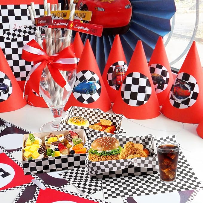 120 Pcs 4Lb Race Car Birthday Party Supplies Checkered Large Paper Food Trays - Image 3