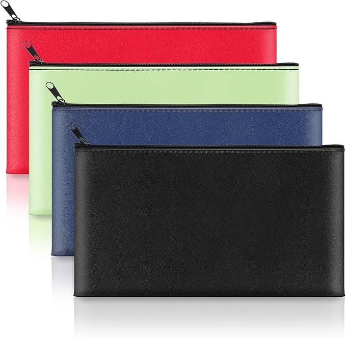 4 Pack Money Bags with Zipper, 11x6.1 Inch PU Leather Cash Pouch, Secure Bank by Hoiny