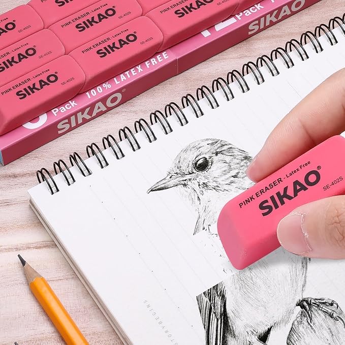 Pink Erasers, 12 Pack Pencil Erasers | Latex-Free & Smudge-Free Beveled Rubber - Image 4