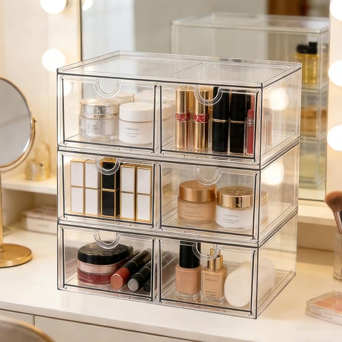 Prsildan 6 Small Drawers Stackable Storage Drawer Clear Acrylic Organizer | - Image 2