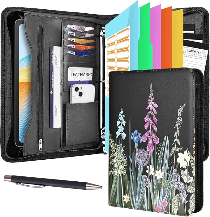 Leathario Portfolio Binder, Includes 5 Folder Index Dividers and 3 Notepads by Leathario