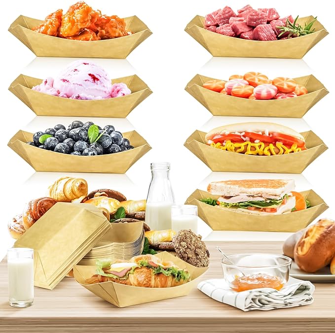 200 Pack 2lb Kraft Paper Food Trays Disposable Paper Boats, Heavy-Duty Food - Image 5