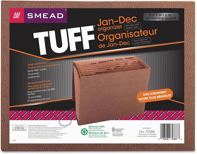 Smead TUFF Expanding File, 12 Pockets, Flap and Cord Closure, Letter Size by SMEAD