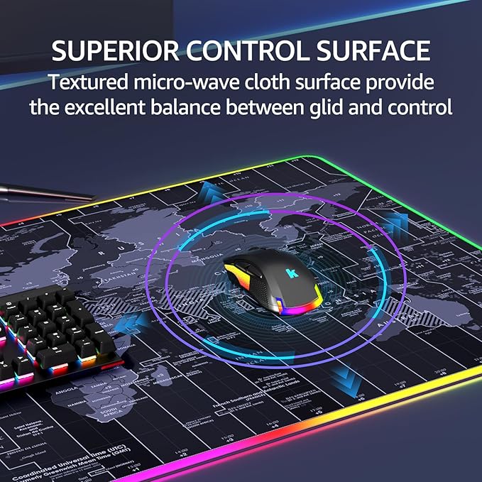 KTRIO RGB Large Gaming Mouse Pad, 31.5 x 15.7 in, RGB World Map, XXL | Smooth - Image 3