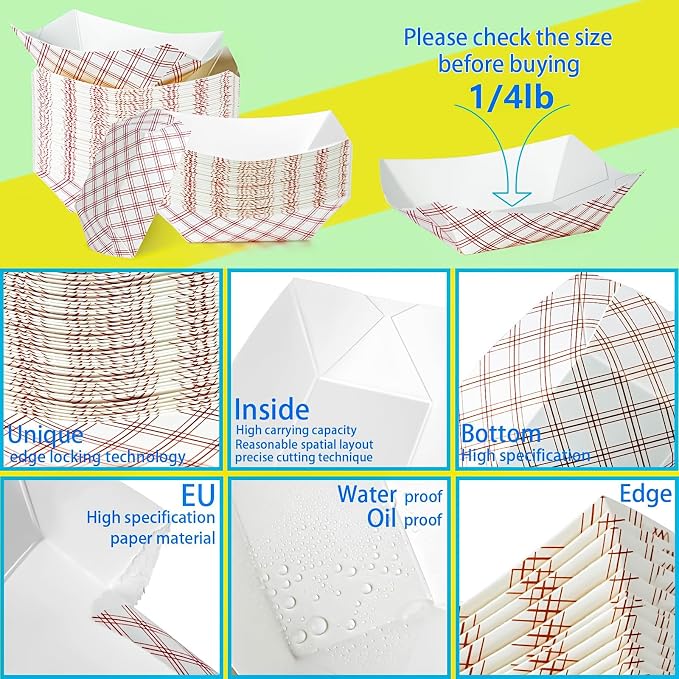 300 Pack Checkered 1/4Lb Paper Food Boat Trays Disposable Small Paper Boats - Image 3