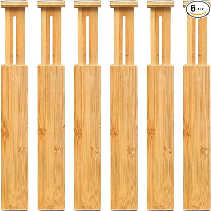 VaeFae 6-Pack Adjustable Bamboo Drawer Dividers, Expandable Drawer Organizer by VaeFaeDirect