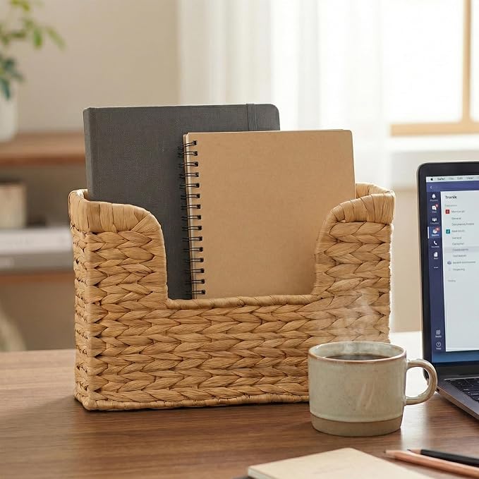 Set of 2 Magazine Holder Wall Basket Water Hyacinth Woven Mail Organizer - Image 5