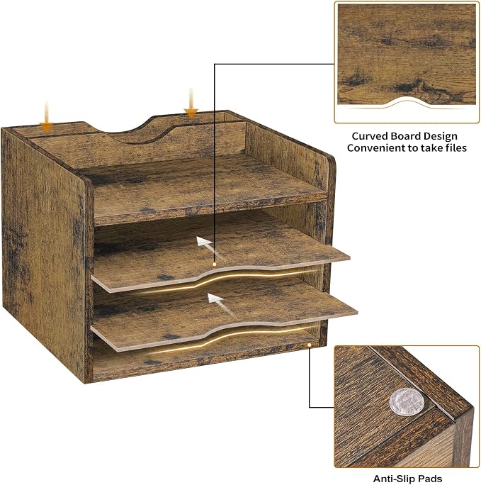 Snughome Vintage Wood File Organizer Desktop, 13.4’’ Document Letter Mail Tray - Image 7
