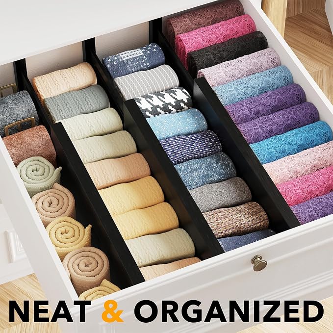 SpaceAid Bamboo Dresser Drawer Dividers 6 Pack, 4.65“ High Adjustable 12.5“-17” - Image 2