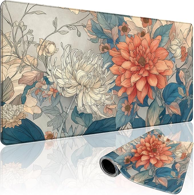 Japanese Minimalist Floral Large Gaming Mouse Pad 31.5"x15.7"｜ Aesthetic Flower by Mcapirivo