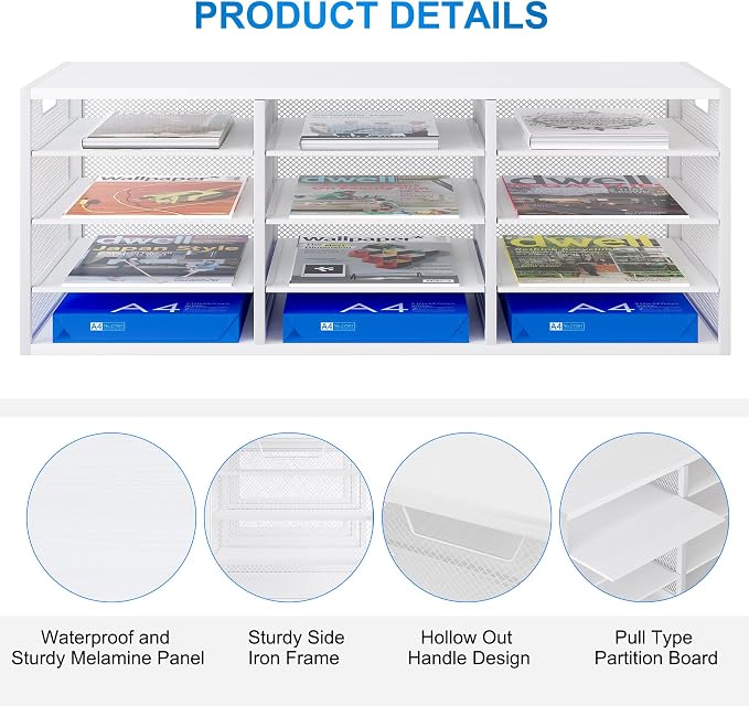Mail Sorter Adjustable Countertop Mail Holder, Heavy Duty Literature Organizer - Image 8