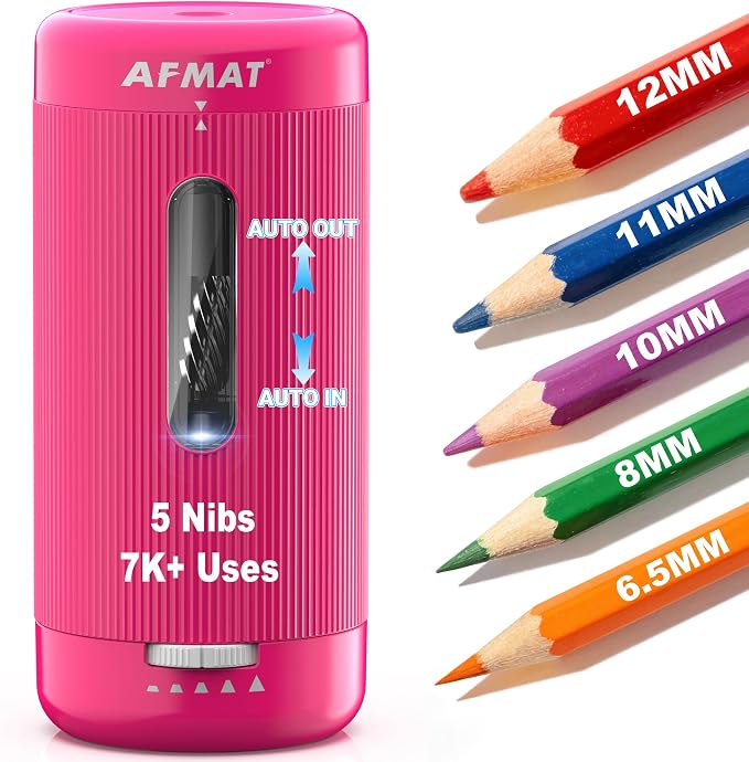 AFMAT Electric Pencil Sharpener, Auto in & Out, 5 Nibs, 7K+ Uses, Fully by AFMAT