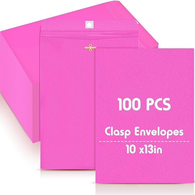 Geyee 100 Pcs Clasp Manilla Envelopes 10 x 13 Inch Gummed Colored Envelopes by Geyee