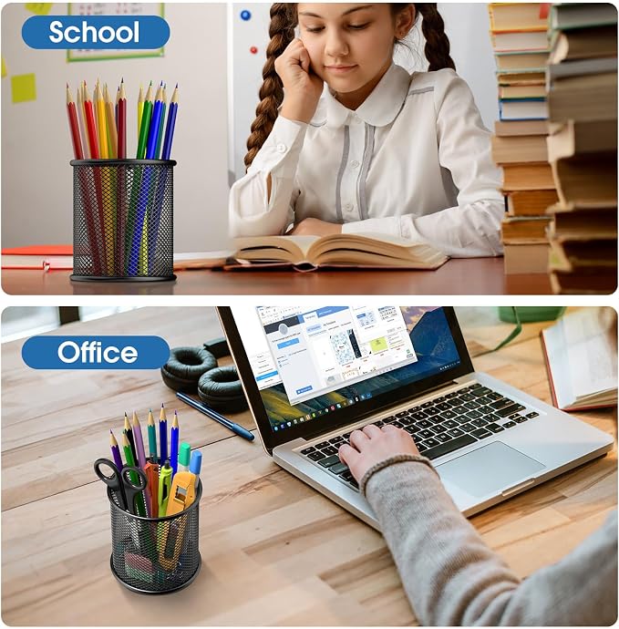 MaxGear Pen Holder for Desk 3 Pack, Mesh Metal, Non-Slip EVA Pad, 3.7’’ Tall | - Image 7